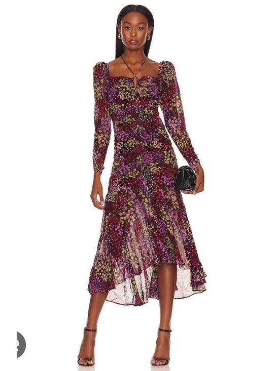 Astr The Label Dresses & Skirts - NEW Astr The Label XS Athena Midi Floral Ruched Dress Long Sleeve